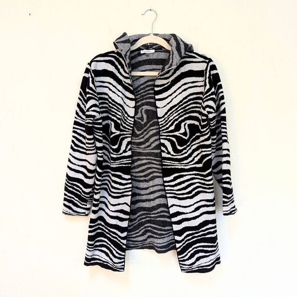 Sioni Zebra Print Cozy Open Front Hooded Cardigan Size L - Picture 1 of 4